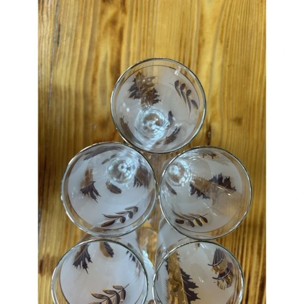 6-PC Vintage Libbey‎ Golden Foilage Pilsner Footed Glasses MCM